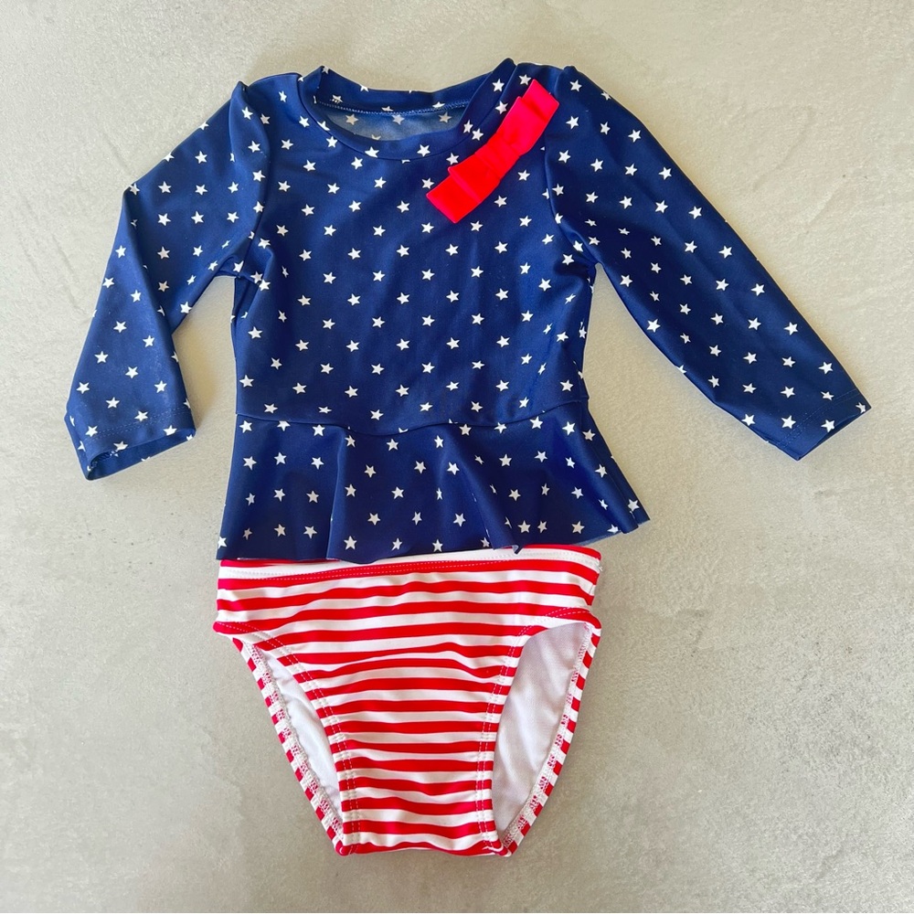 CAT & JACK 4th‎ of July Stars & Stripes Rashgaurd baby swimsuit, 12m - Picture 3 of 7